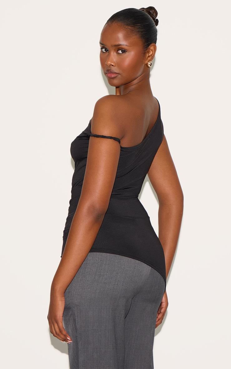 Black Ruched Detail Asymmetric Slinky Long Top Product Image