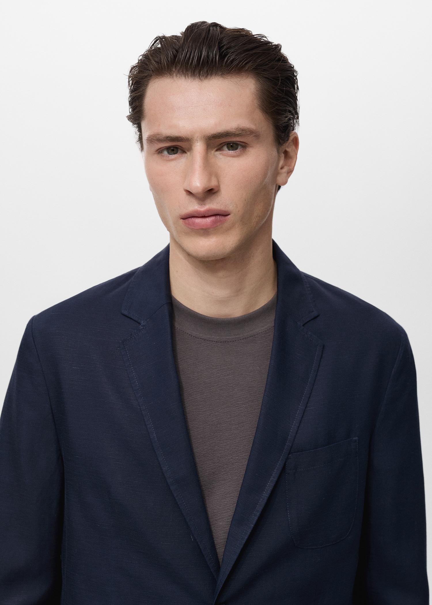 Slim-fit linen-blend suit blazer - Men | MANGO USA Product Image