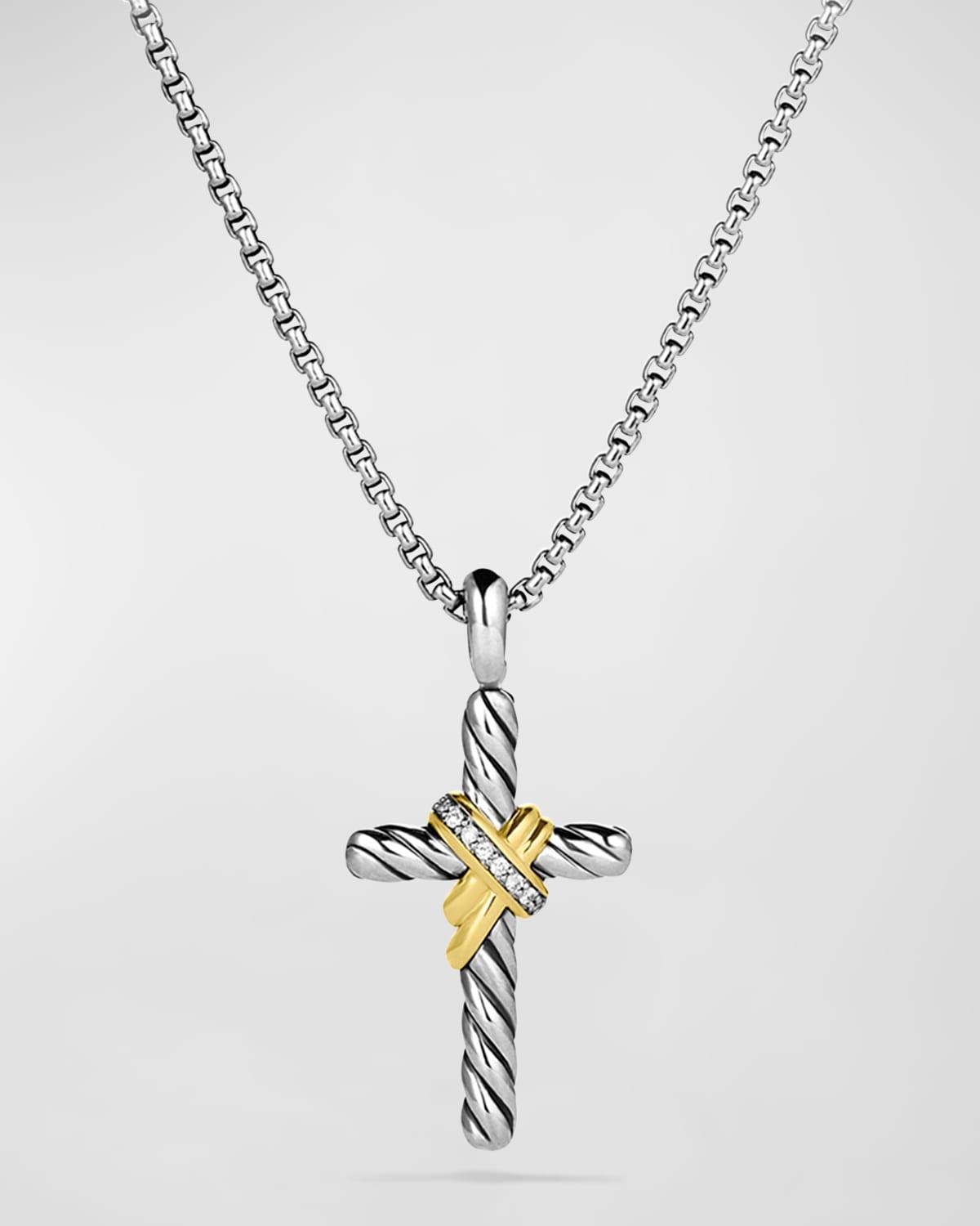 X Cross Necklace with Diamonds and 14K Gold Product Image