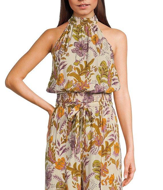 Angie Floral Print Mock Neck Coordinating Sleeveless Top Product Image