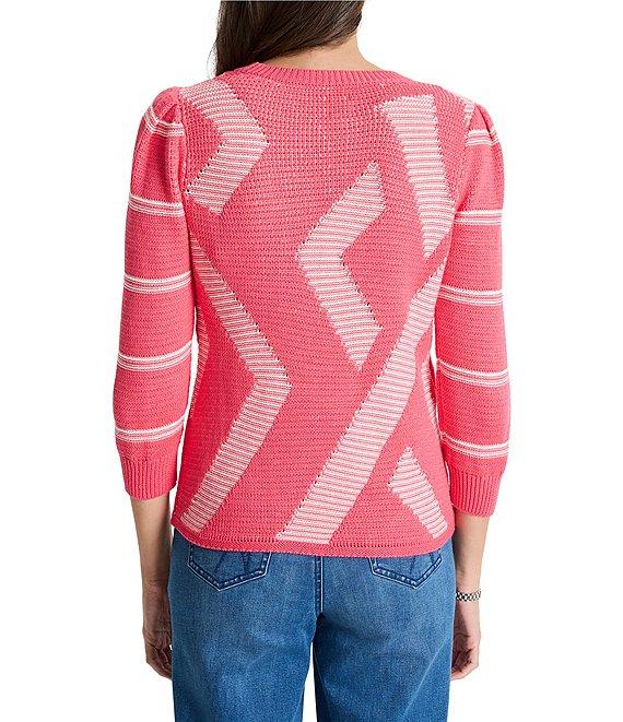 NIC + ZOE This And That Novelty Cotten Blend Knit Round Neck 3/4 Sleeve Sweater Product Image