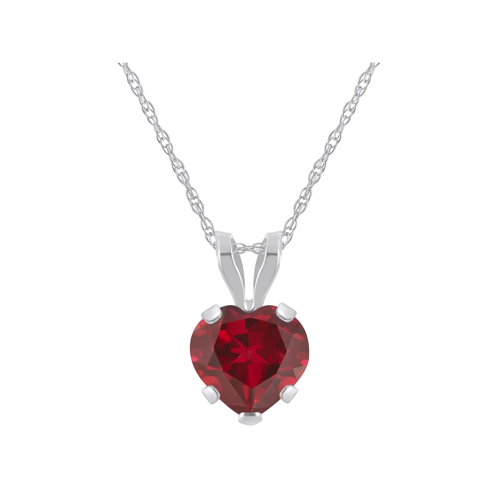 Celebration Gems 10k White Gold Heart Shape Lab-Created Ruby Pendant Necklace, Women's,  Product Image