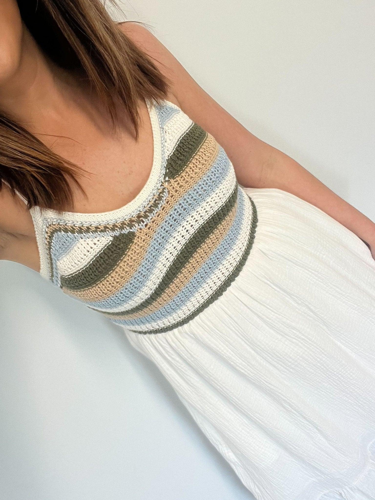 Seaside Striped Crochet Midi Dress - Ivory - FINAL SALE Product Image
