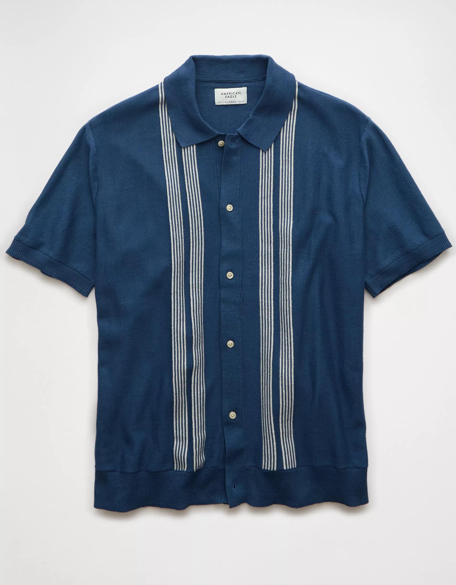 AE Weekend Button-Up Striped Sweater Polo Shirt Product Image