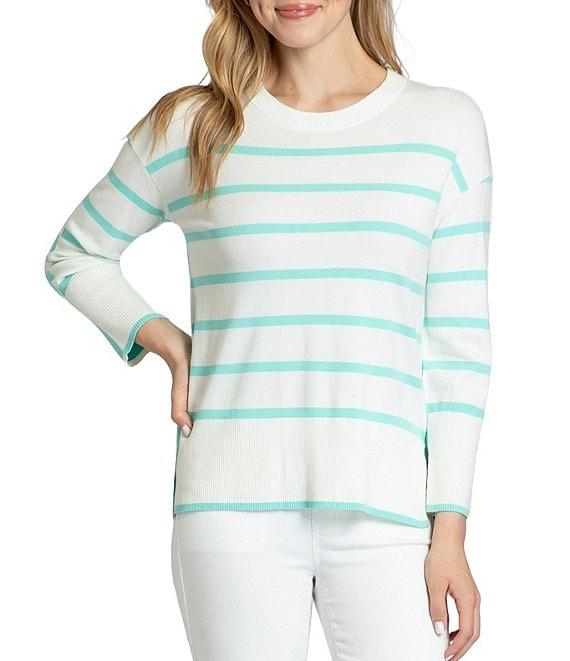 APNY Stripe Crew Neck Side Slit Hem Long Sleeve Pullover Product Image