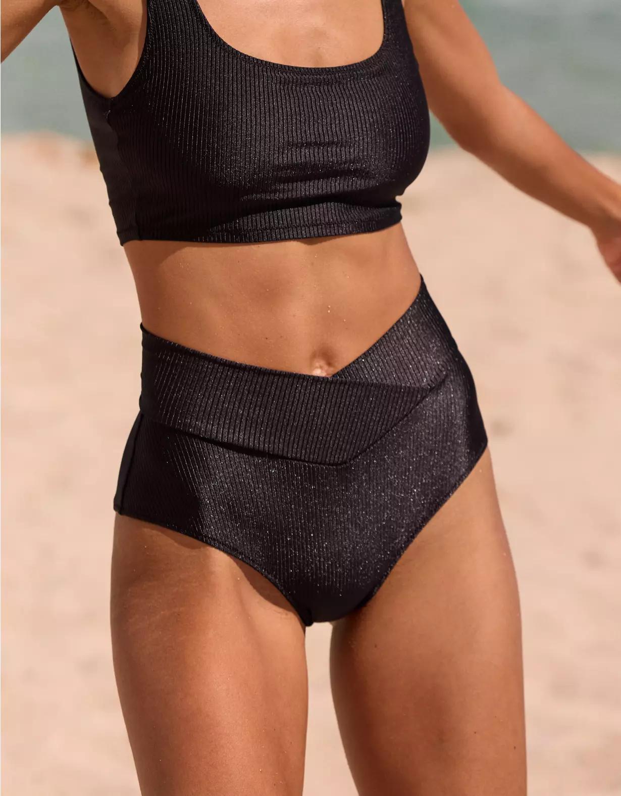 Aerie Shine Rib Crossover High Waisted Bikini Bottom Product Image