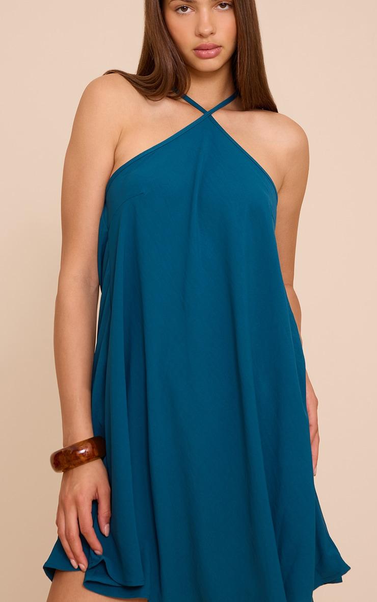  Teal Floaty Woven Halter Neck Mini Dress Product Image