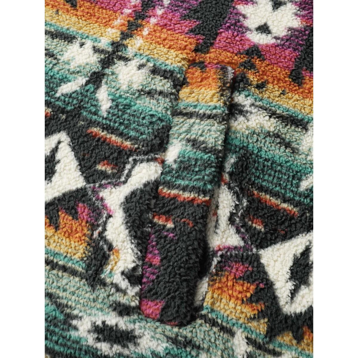 Plus Size Geometric Velvet Button Pockets Coat Women Multicolor Playful Button Ladies Casual Winter Coats BloomChic 12/L Product Image