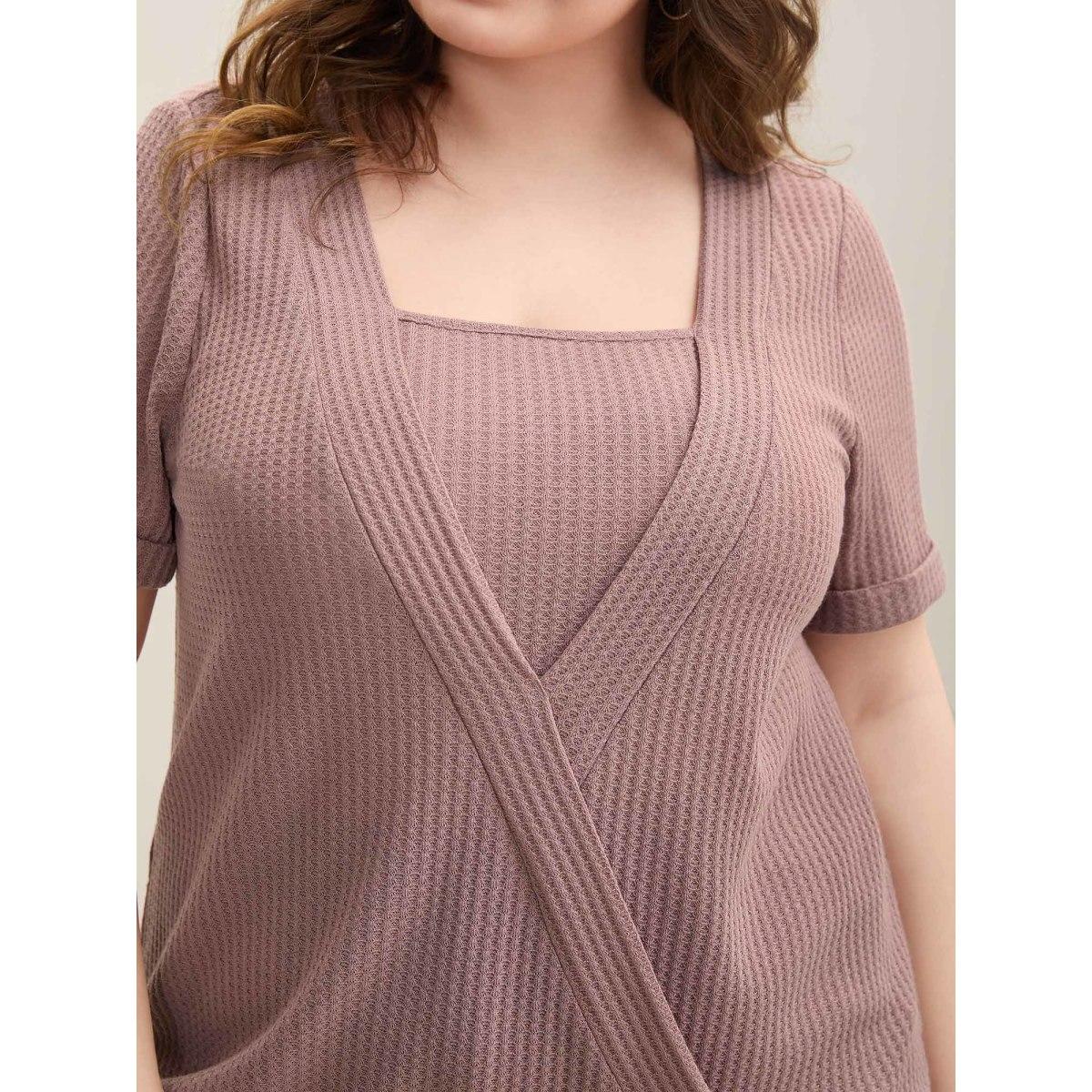 Plus Size 2-in-1 Wrap Textured Solid T-Shirt Dirtypink Women Casual Overlapping Non Everyday-Casual T-shirts BloomChic 22-24/3X Product Image