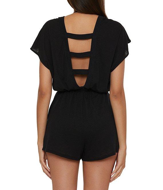 Becca By Rebecca Virtue Beach Date Ladder Rib Trim V-Neck Romper Swim Cover-Up Product Image
