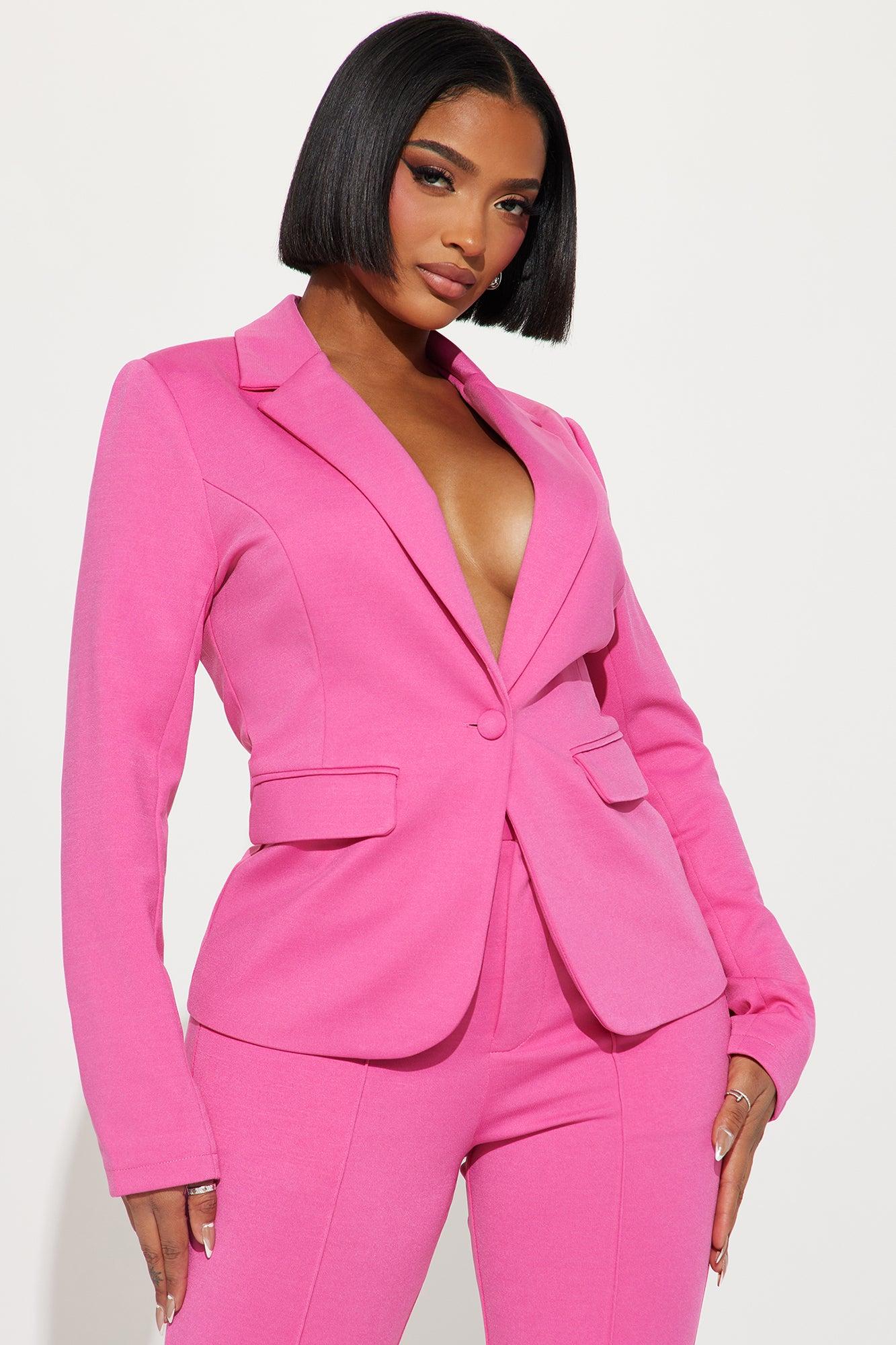 Business Per Usual Blazer Pant Set - Hot Pink Product Image