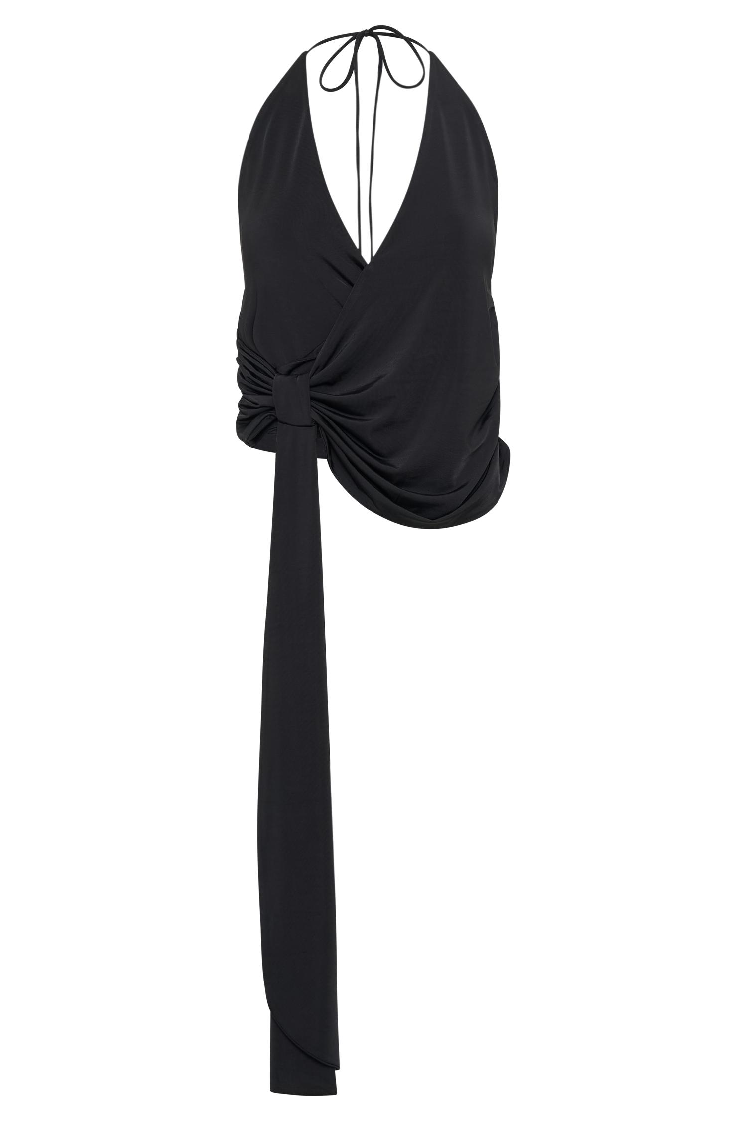 Tyla Draped Slinky Halter Top - Black Product Image