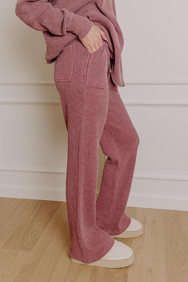Cozy Haven High Waist Vintage Wash Knit Pants in Sangria Product Image