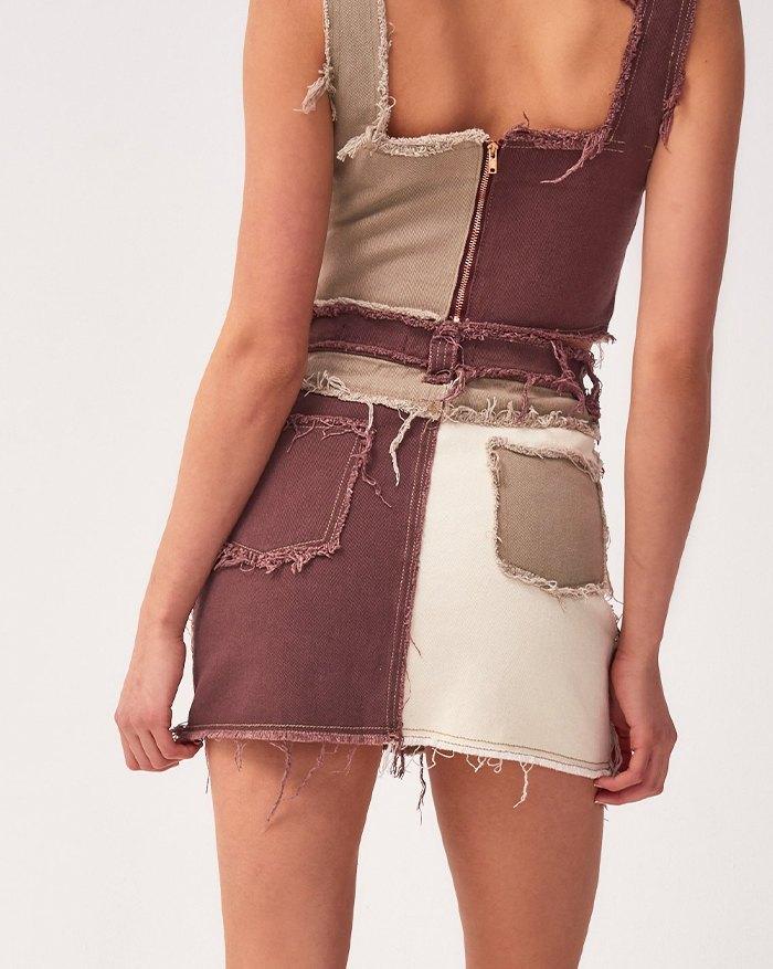 Patchwork Denim Mini Skirt Product Image