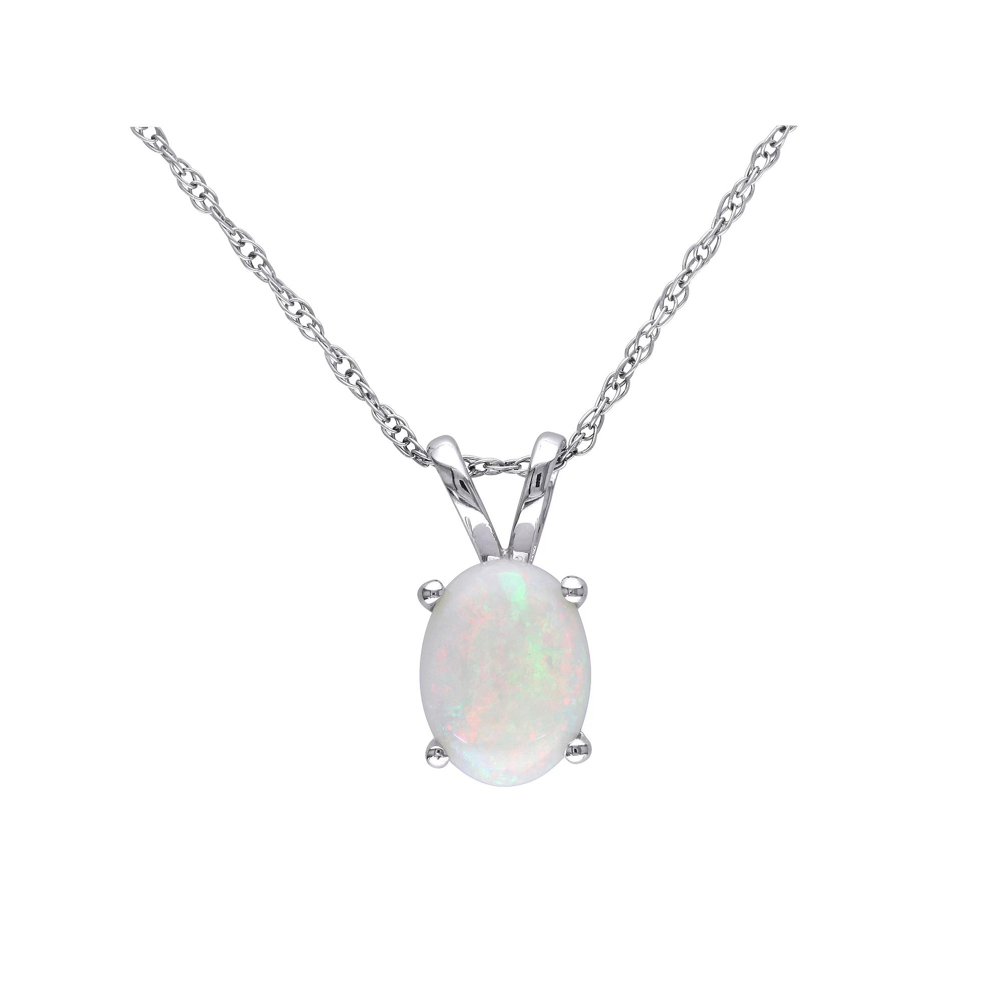 Stella Grace 10k White Gold Oval Cut Opal Solitaire Pendant Necklace, Women's, Size: 17", 10k Whgold Product Image