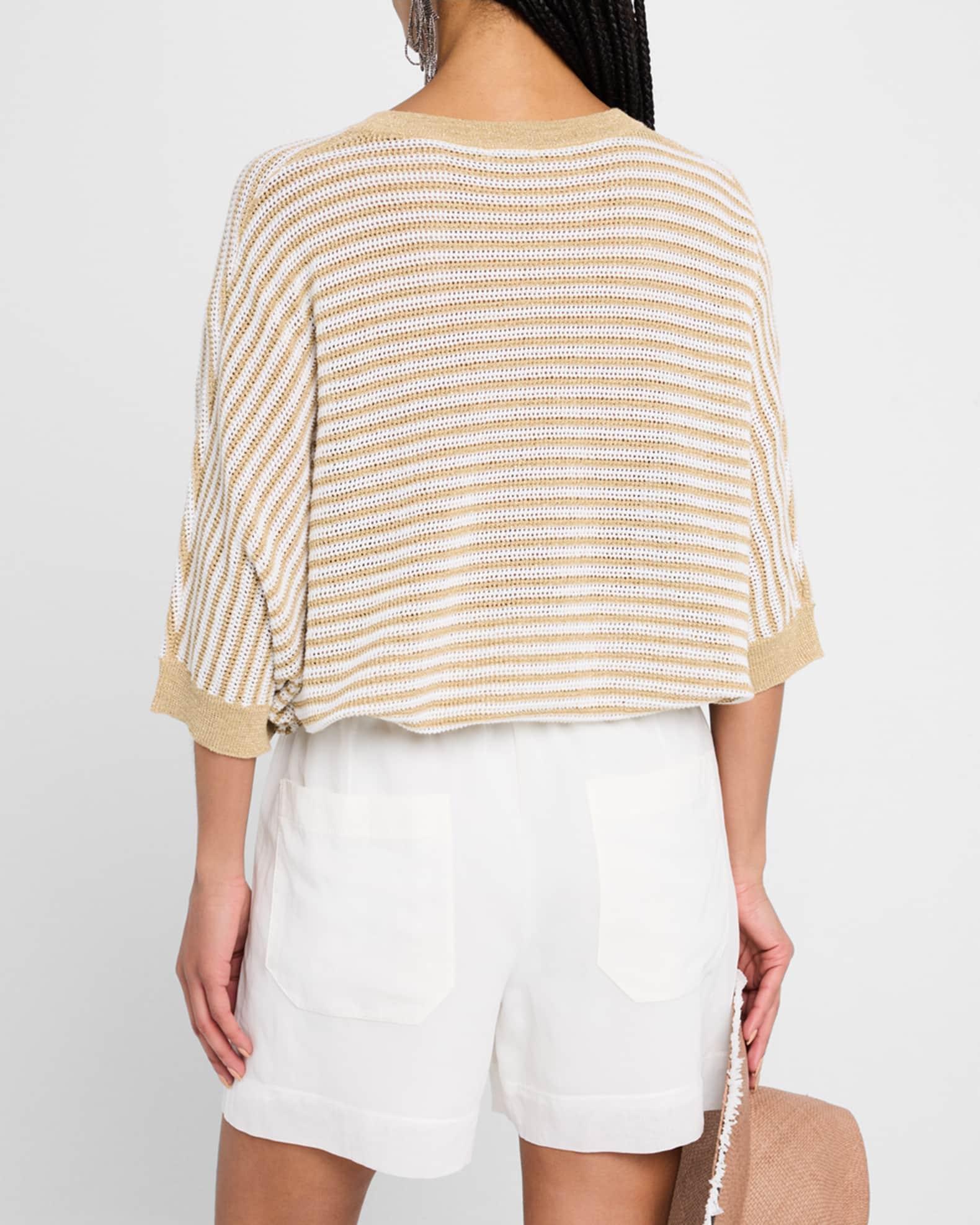 Metallic Striped Linen Knit Poncho Product Image