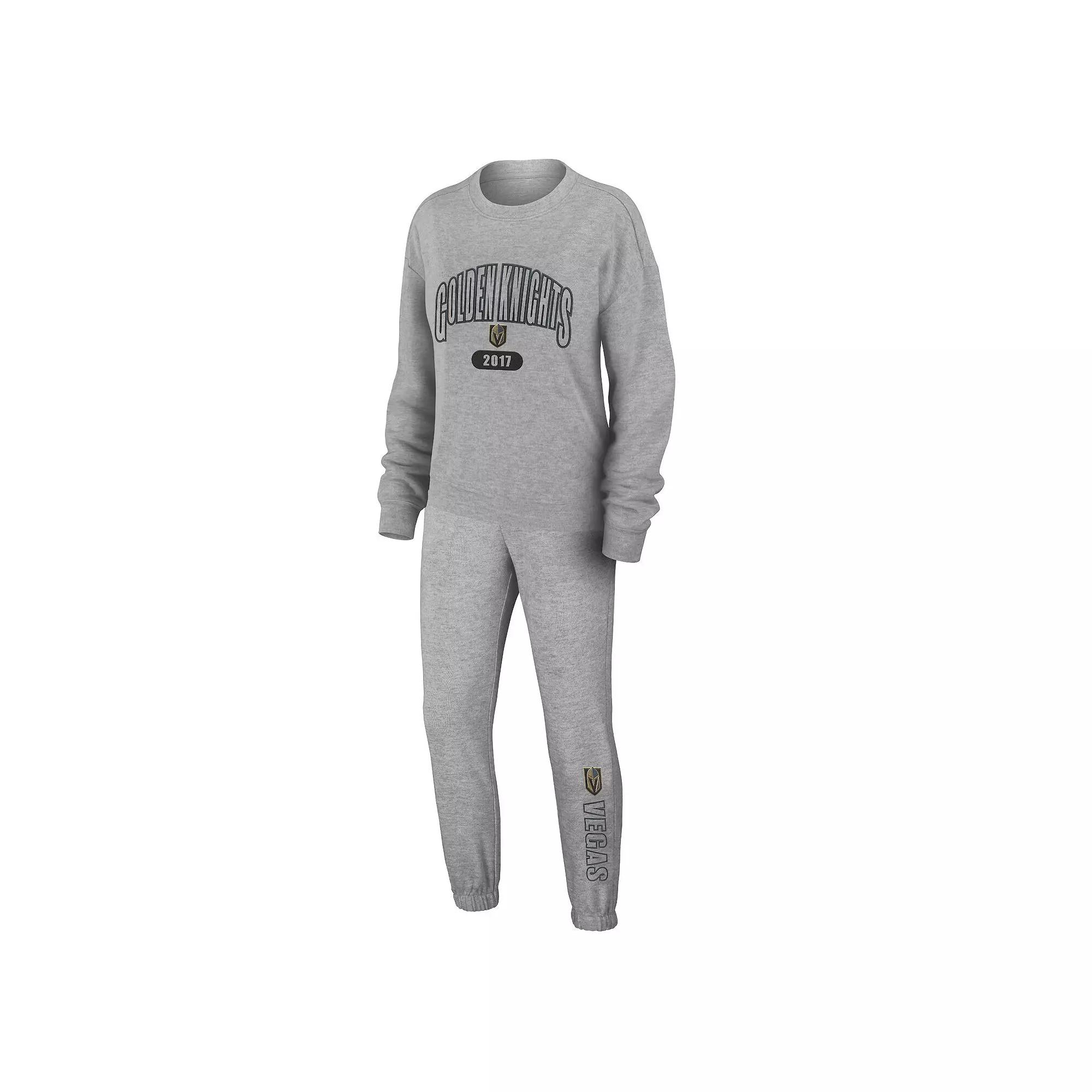 Women's WEAR by Erin Andrews Heather Gray Vegas Golden Knights Knit Long Sleeve Tri-Blend T-Shirt & Pants Sleep Set,  Product Image