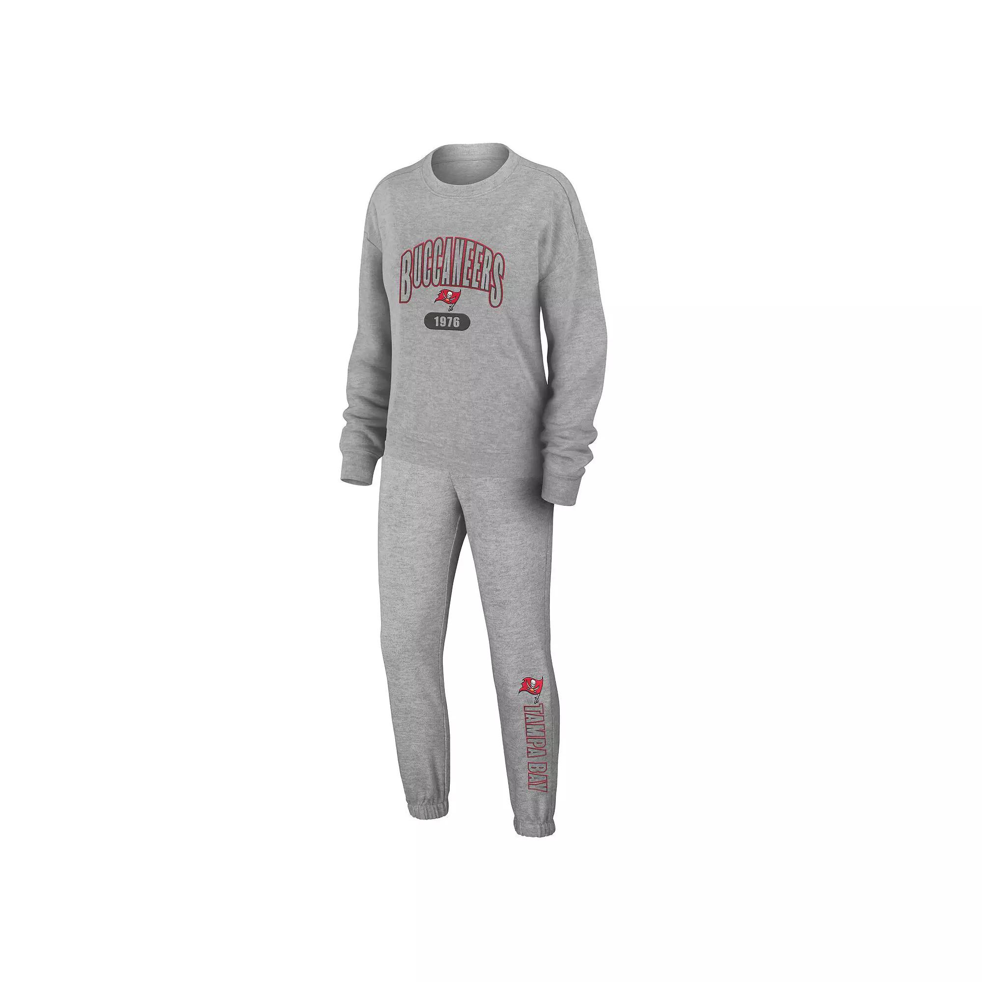Women's WEAR by Erin Andrews Heather Gray Tampa Bay Buccaneers Knit Long Sleeve Tri-Blend T-Shirt & Pants Sleep Set,  Product Image