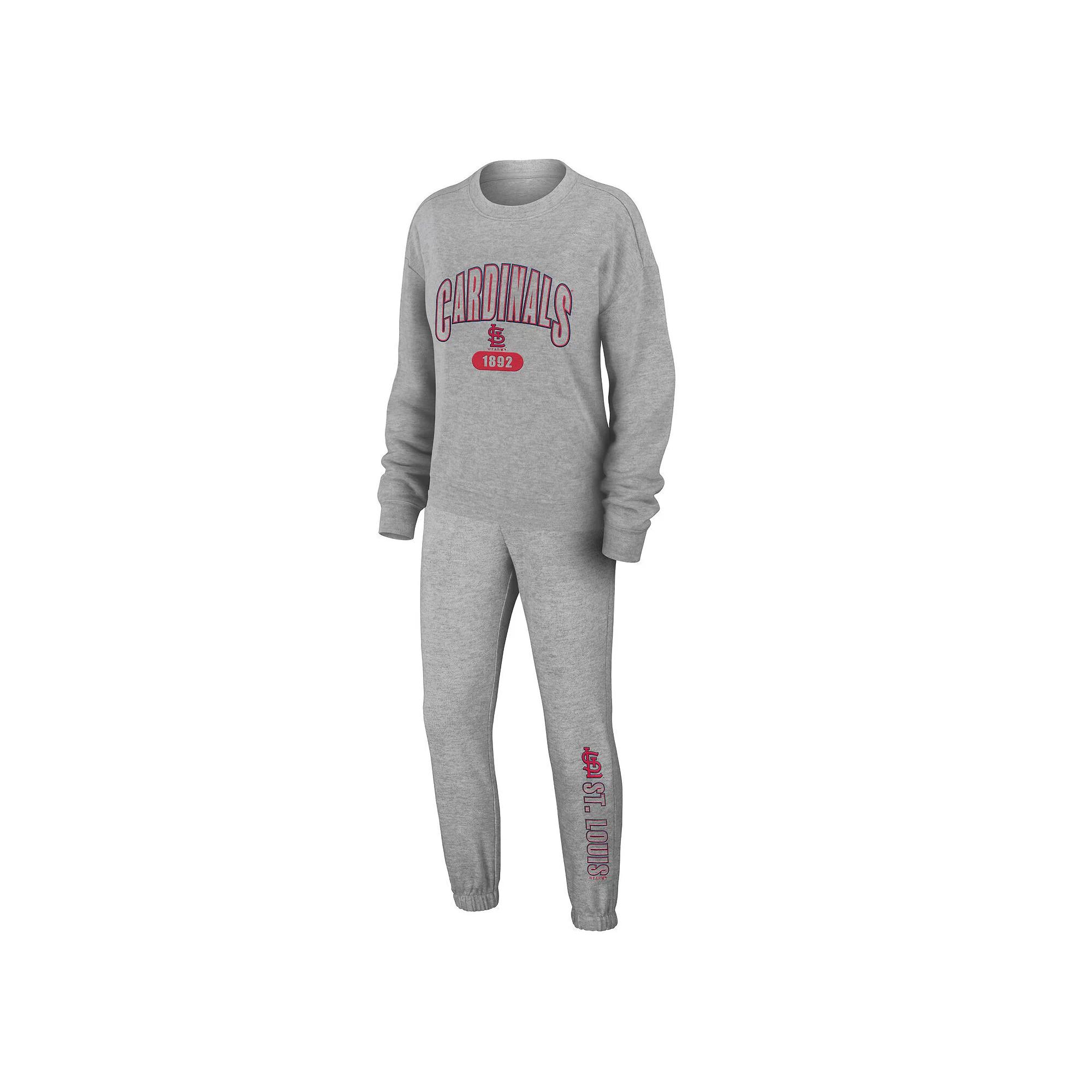 Women's WEAR by Erin Andrews Heather Gray New England Patriots Knit Long Sleeve Tri-Blend T-Shirt & Pants Sleep Set,  Product Image