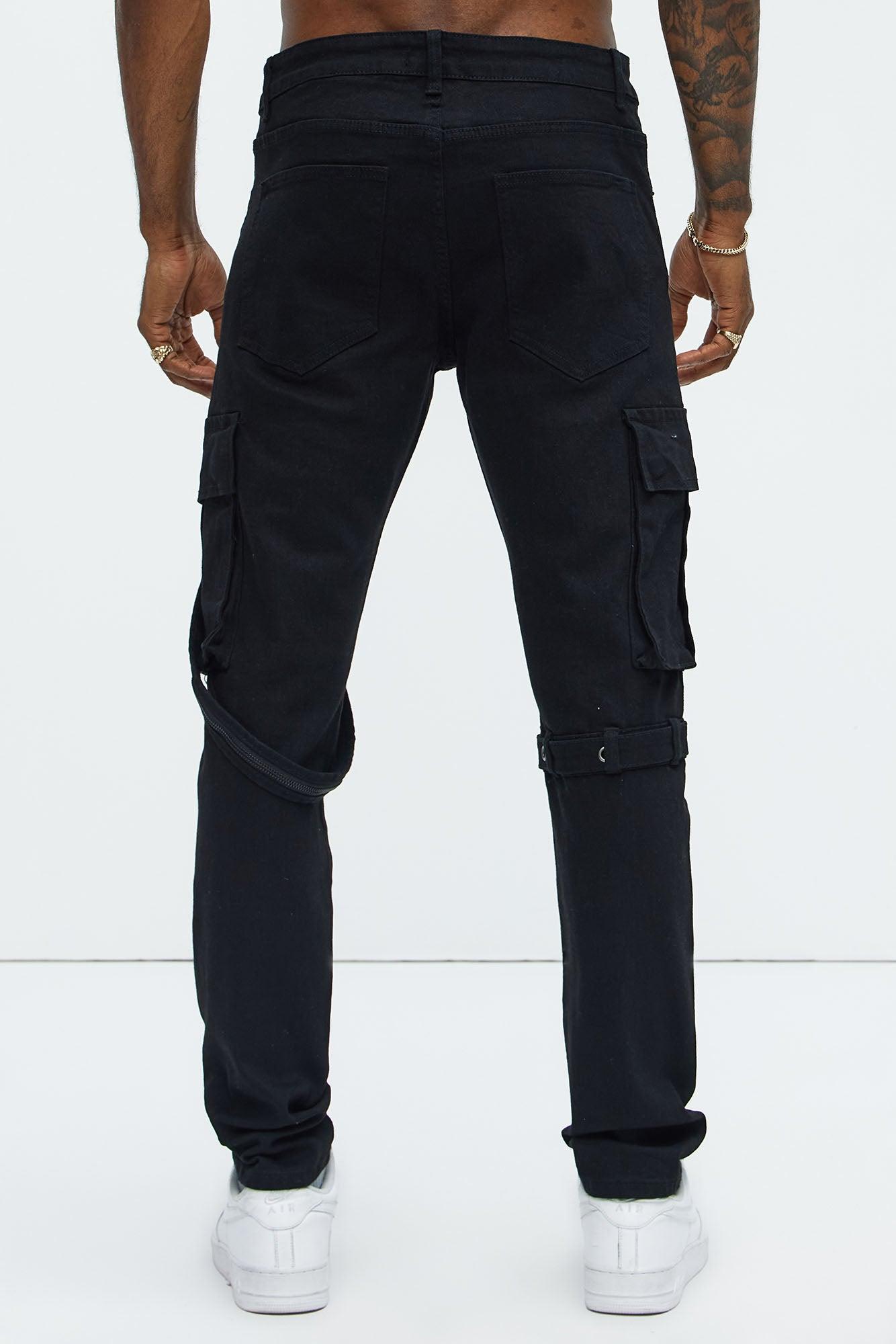 Buckle And Strap Stacked Skinny Jeans - Black Product Image