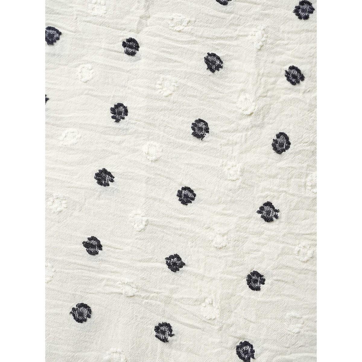 Plus Size Beige Textured Polka Dot Print Flared Sleeve Shirt Women Retro Short sleeve V-neck Elegant Blouses BloomChic 12/L Product Image