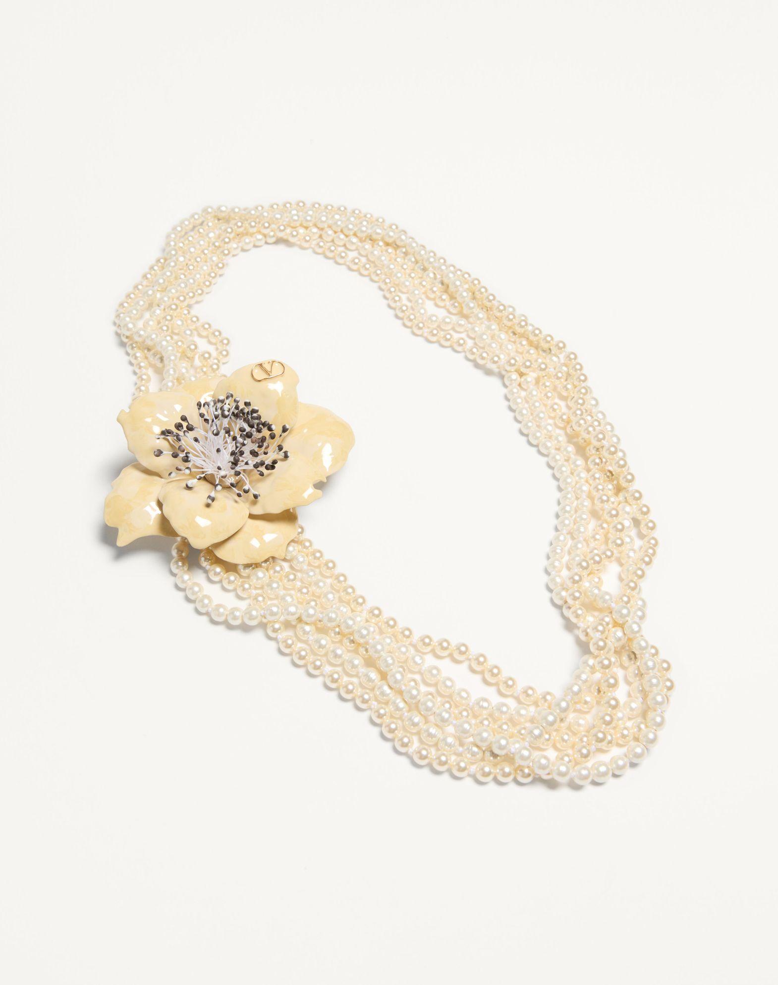 Valentino Garavani Fleur Lumineuse Necklace In Metal, Enamel, Pearls And Fabric Product Image