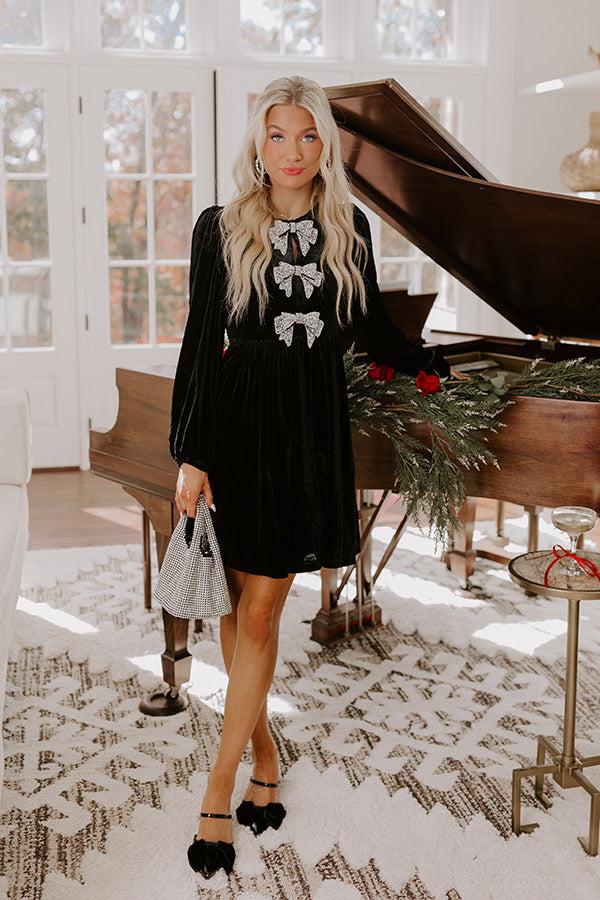 Bows And Kisses Velvet Mini Dress in Black Product Image