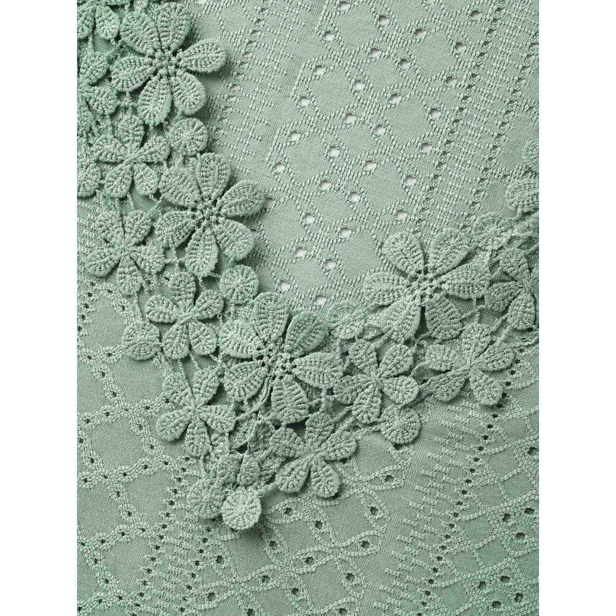 Plus Size Textured Eyelet Stretchy V-Neck T-Shirt Sage Women Woven ribbon&lace trim V-neck Everyday-Elegant T-shirts BloomChic 14-16/1X Product Image