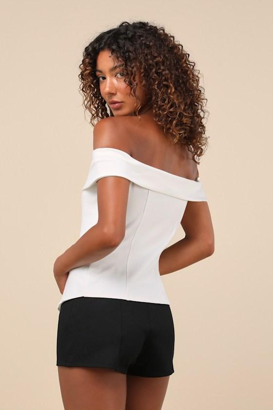 Poised Mindset Ivory Off-the-Shoulder Button-Front Vest Top Product Image