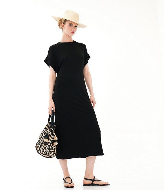 Le' AL.X Knit Crew Neck Short Cuffed Sleeve Midi T-Shirt Dress Product Image