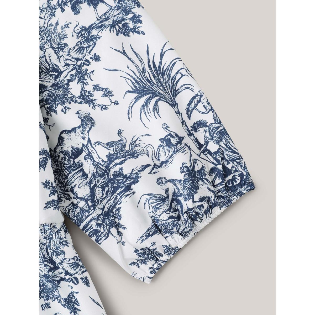 Plus Size Animal Print Button Pockets Midi Dress DarkBlue Women Elegant Shirt collar Half Sleeve Curvy BloomChic 14-16/1X Product Image