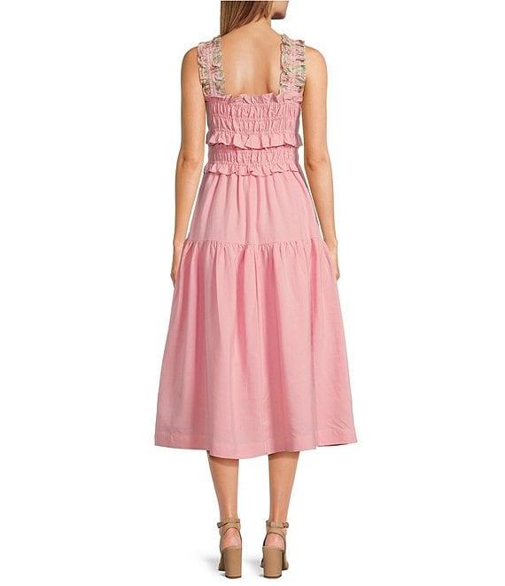 En Saison Bethany Square Neck Sleeveless Midi Smocked Dress Product Image