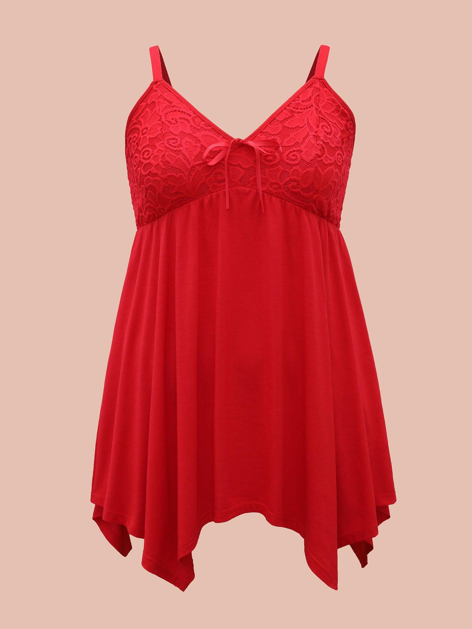 Bowknot Crochet Lace Asymmetrical Hem Lounge Dress Female Product Image