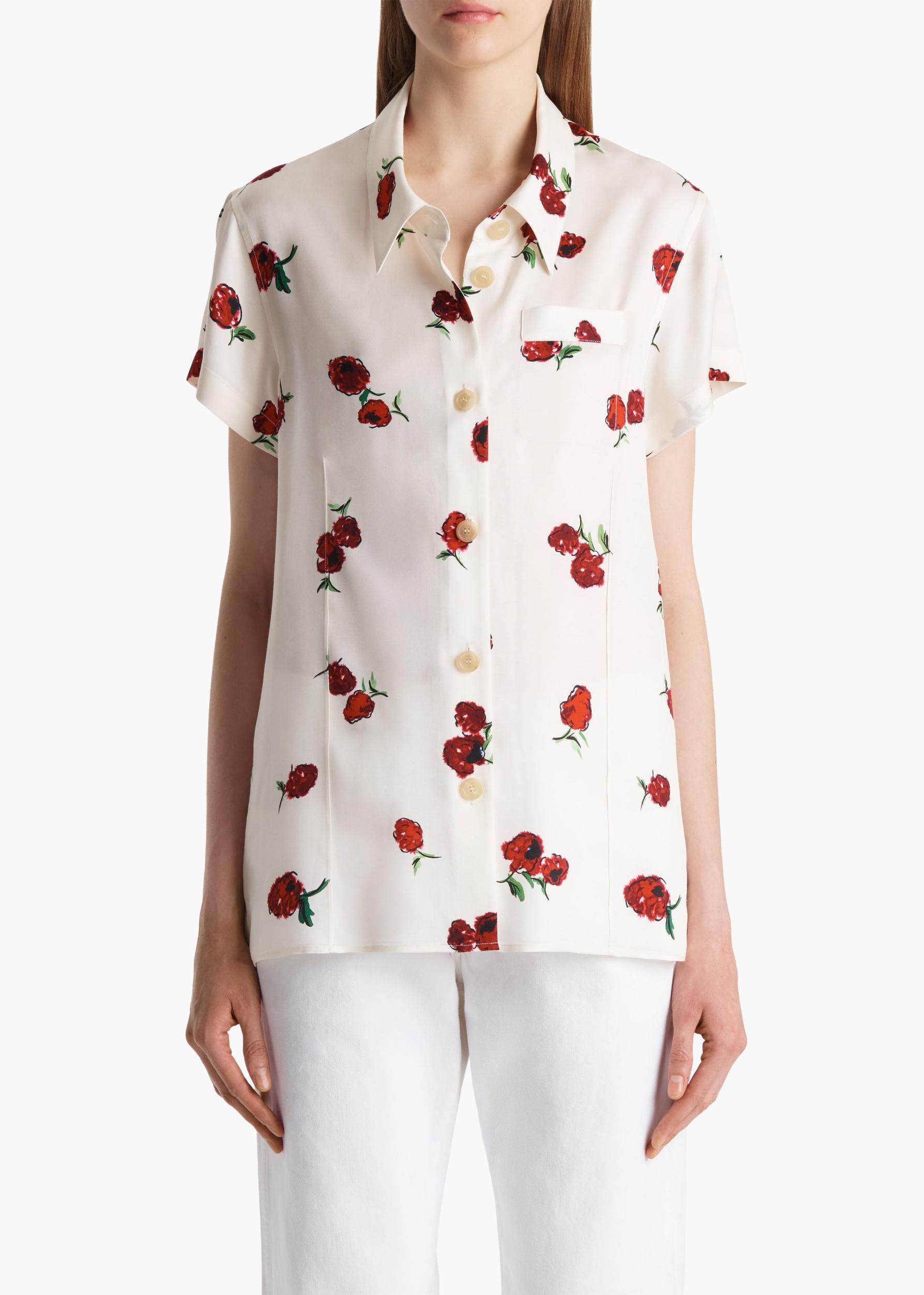 Keefe Top in Cream with Raspberry Print Product Image