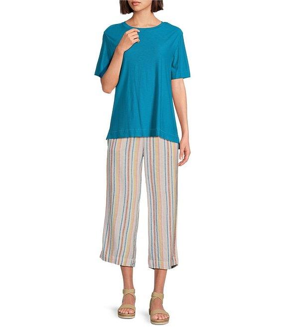 Westbound Multi Stripe Crop Linen Blend Pants Product Image
