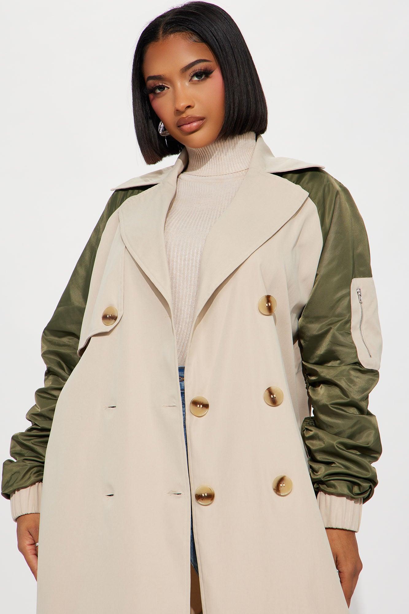 So Caught Up Trench Coat - Khaki/combo Product Image