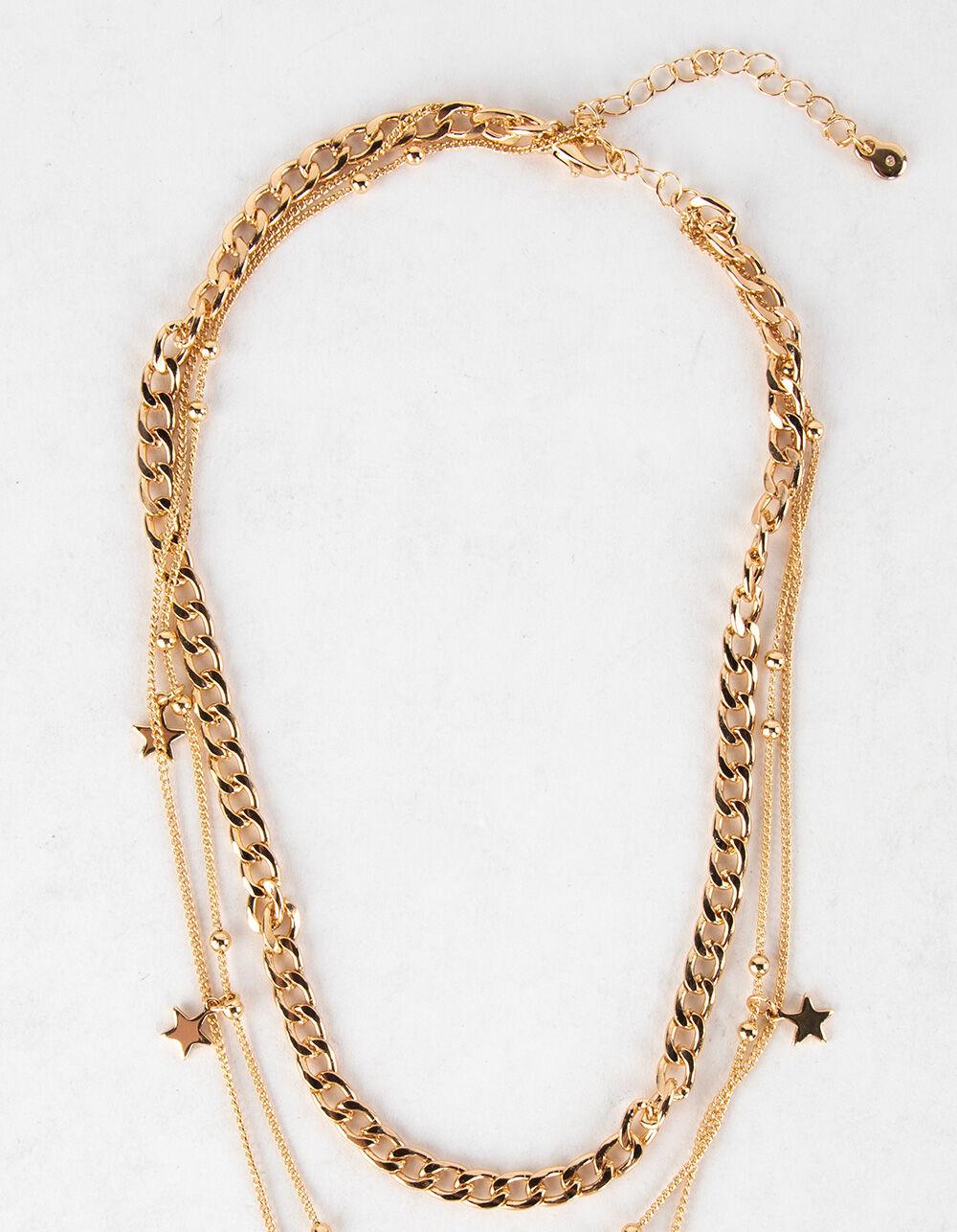 FULL TILT Layered Cuban Link Star Charm Necklace - GOLD Product Image