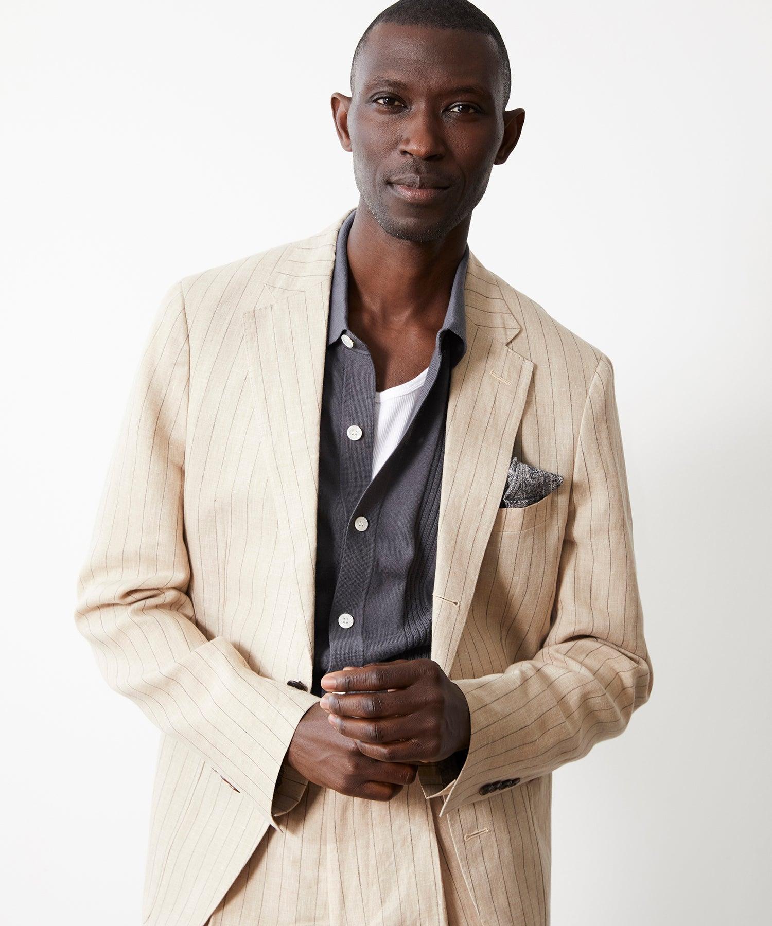 Italian Linen Madison Jacket in Ecru Stripe Product Image