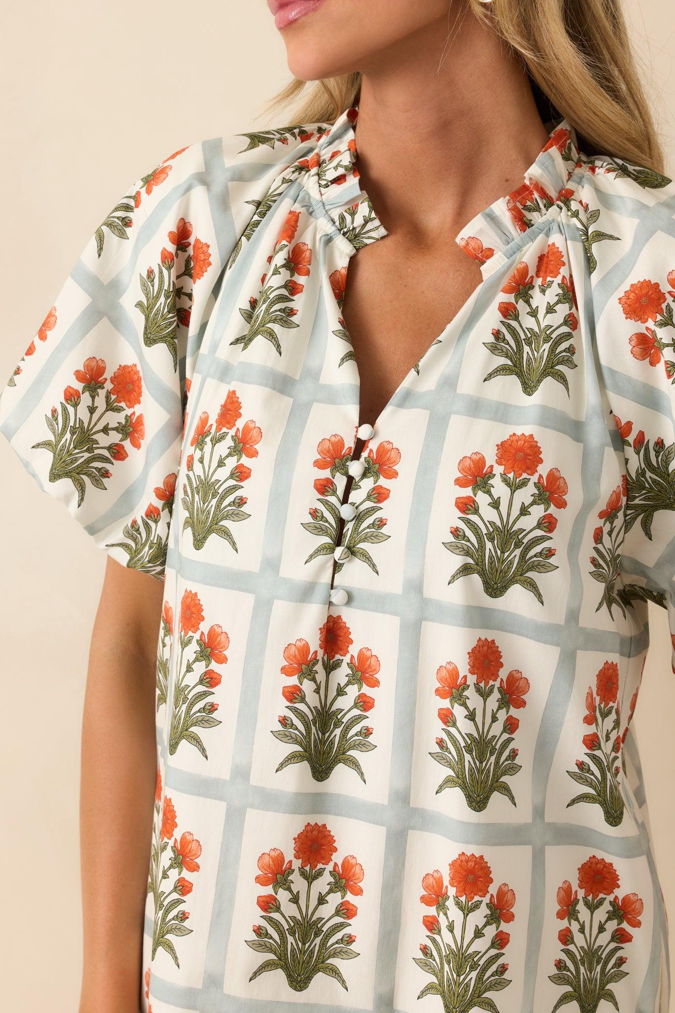 Staying Hopeful Orange Geometric Floral Print Cotton Mini Dress Product Image