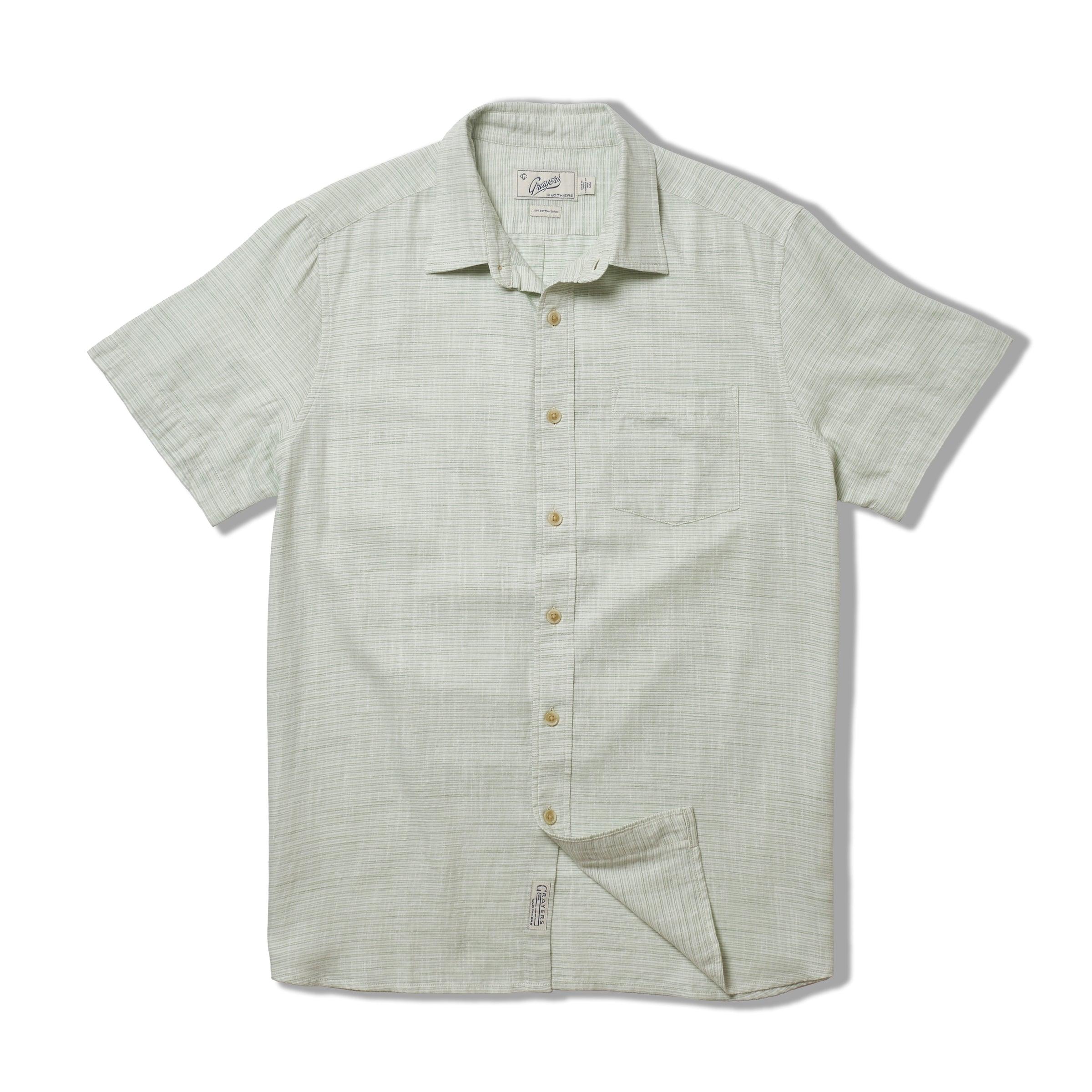 Light Weight Power Loom Short Sleeve Shirt - Green Stripe Product Image
