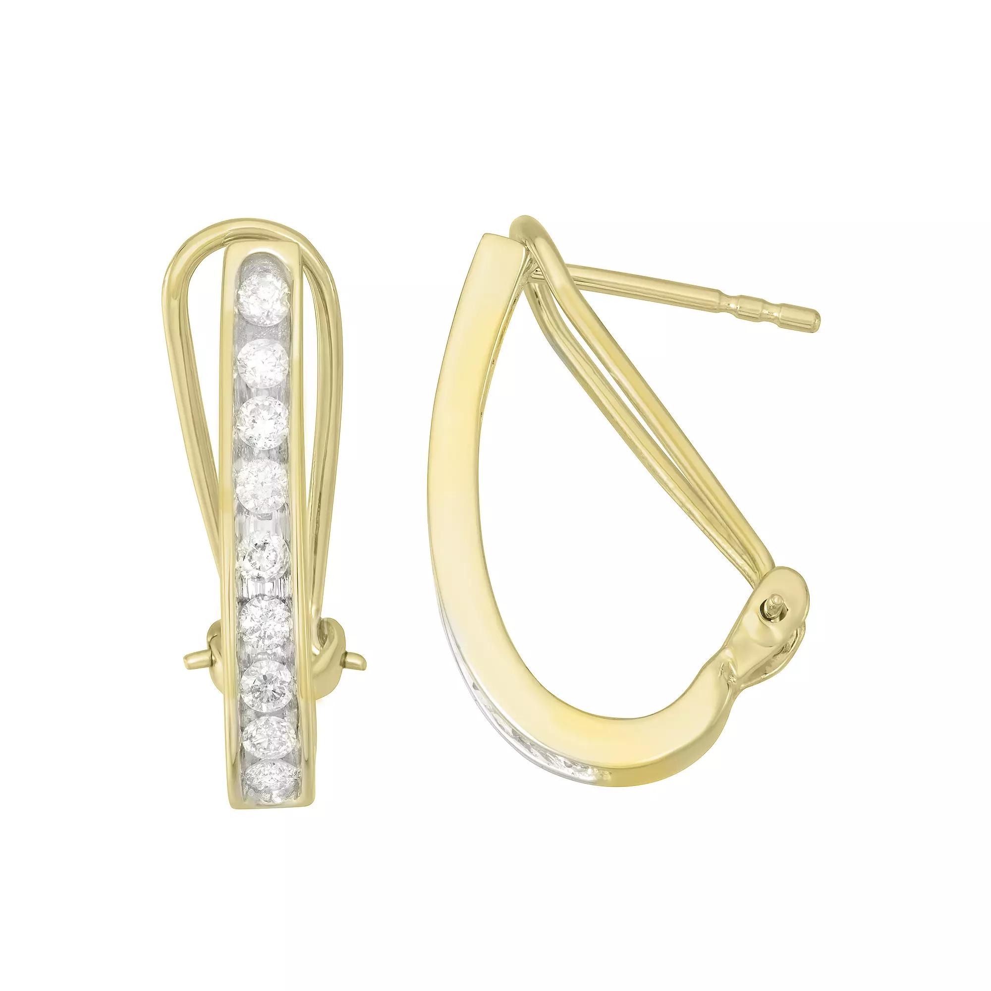 HDI 10k Gold 1/2 Carat T.W. Diamond J-Hoop Earrings, Women's, 10k White Gold Product Image