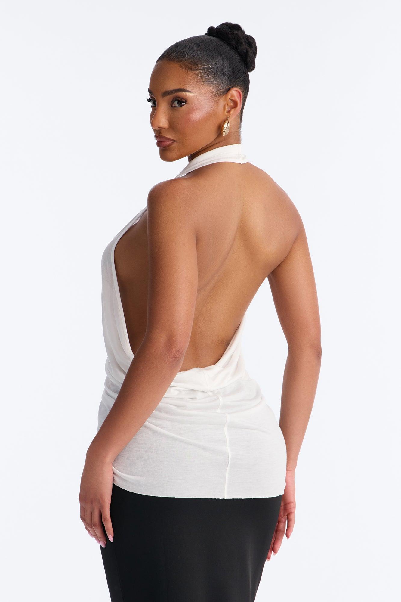 Cameron Sheer Scoop Neck Halter Top - White Female Product Image