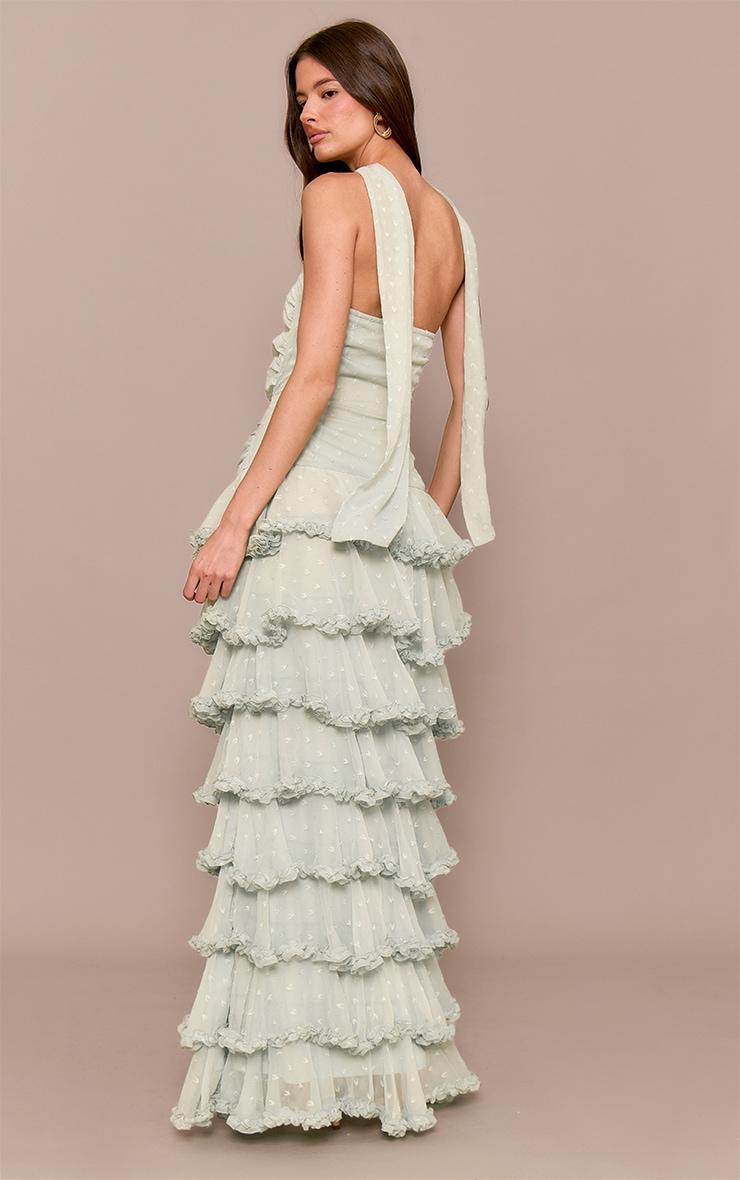 Sage Green Chiffon Tiered Frill Maxi Dress Product Image