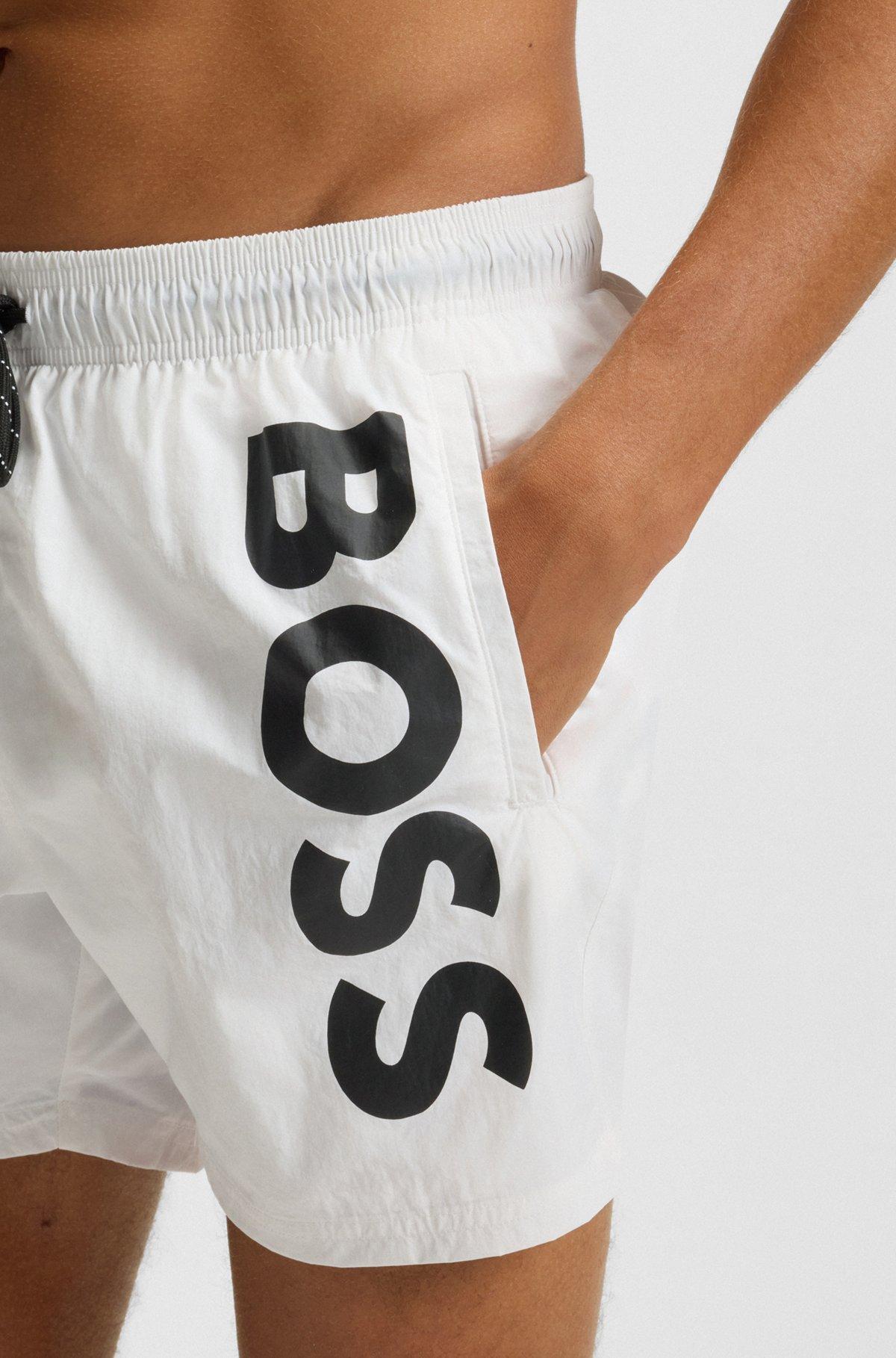 BOSS - Contrast-logo swim shorts in quick-drying fabric - White Product Image