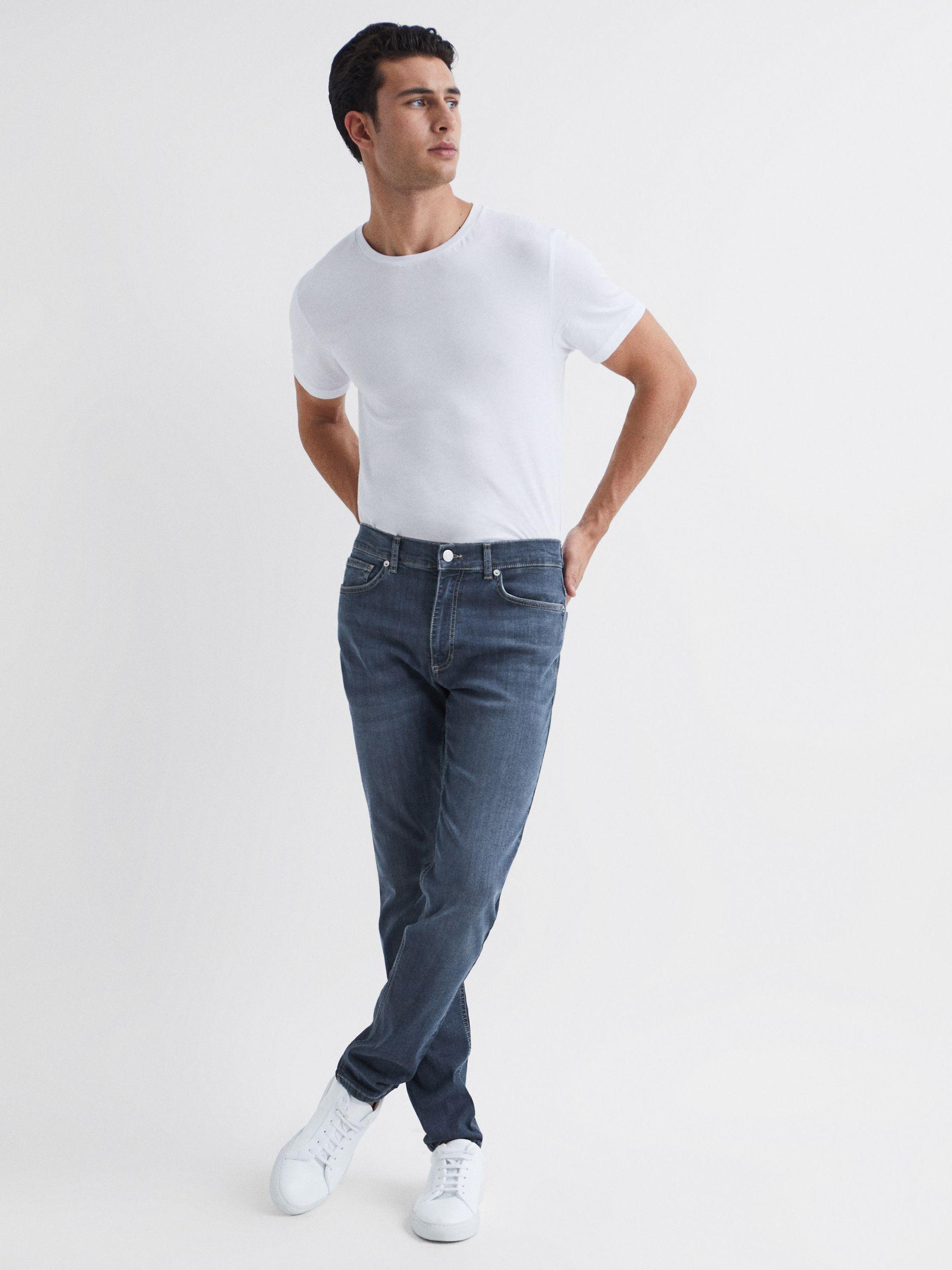Jersey Slim Fit Washed Jeans in Washed Indigo Product Image