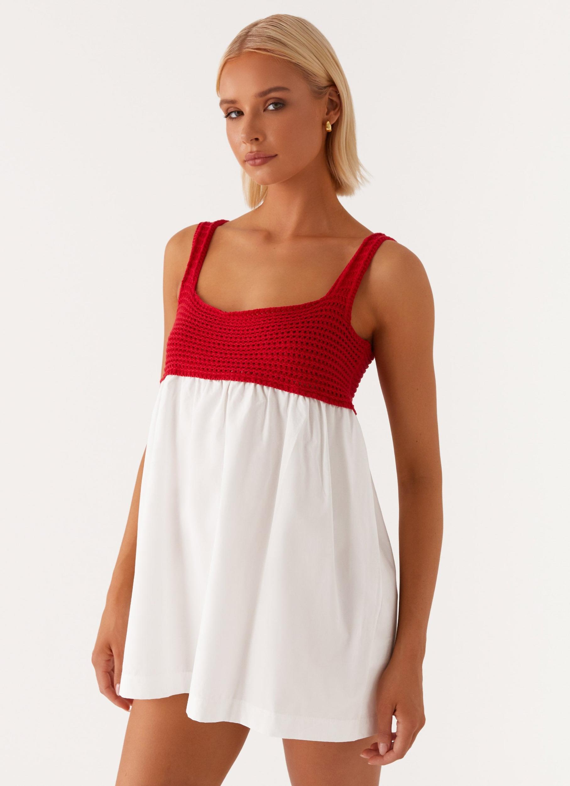 Halona Crochet Babydoll Mini Dress - Red Product Image