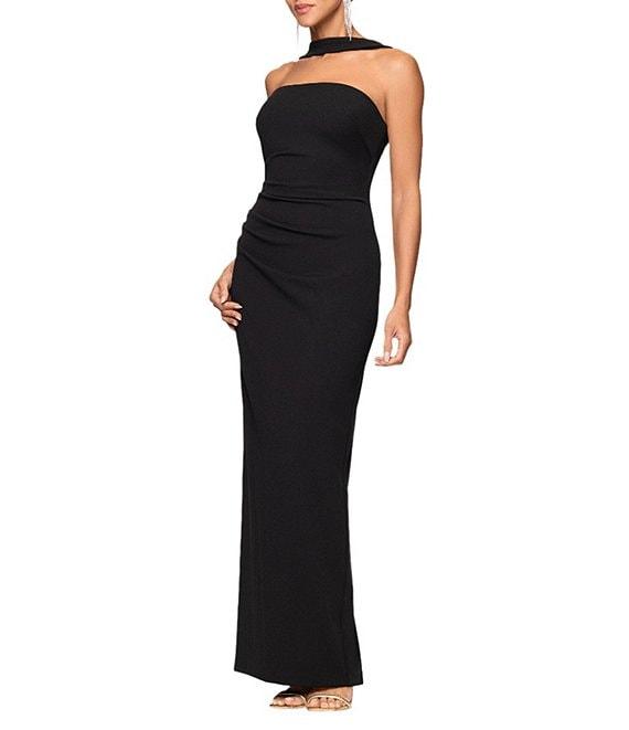 Xscape Halter Scuba Crepe Ruched Sheath Gown Product Image