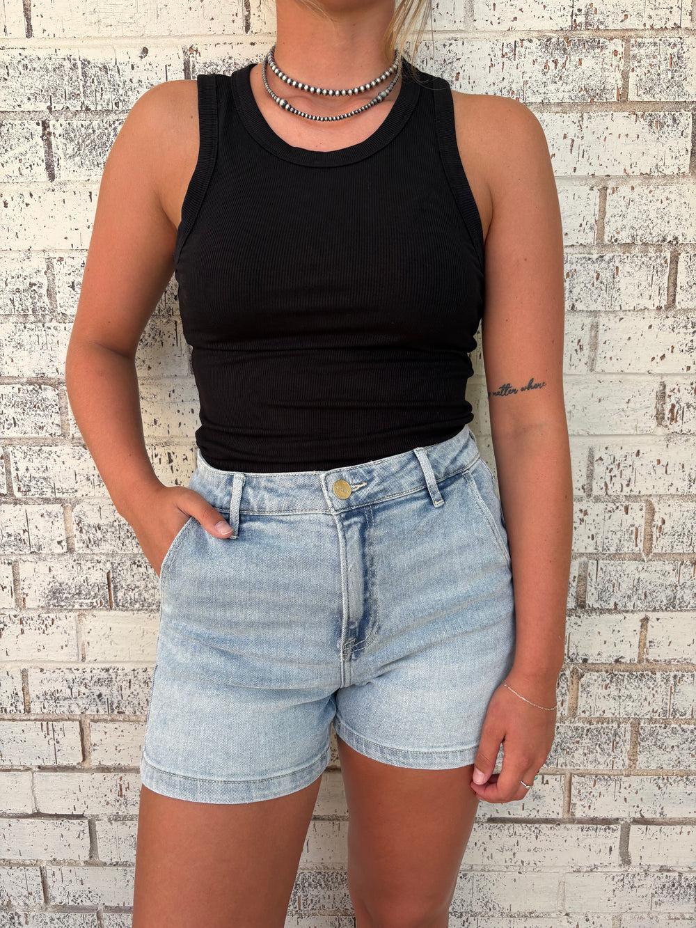 Risen High Rise Light Wash Shorts Product Image