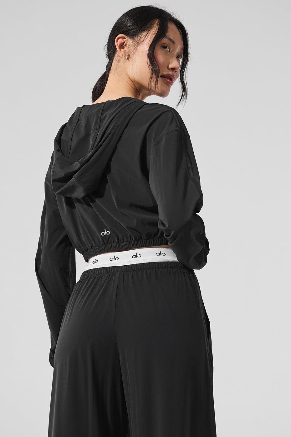 Cropped Breezy Full-Zip Hoodie - Black Product Image