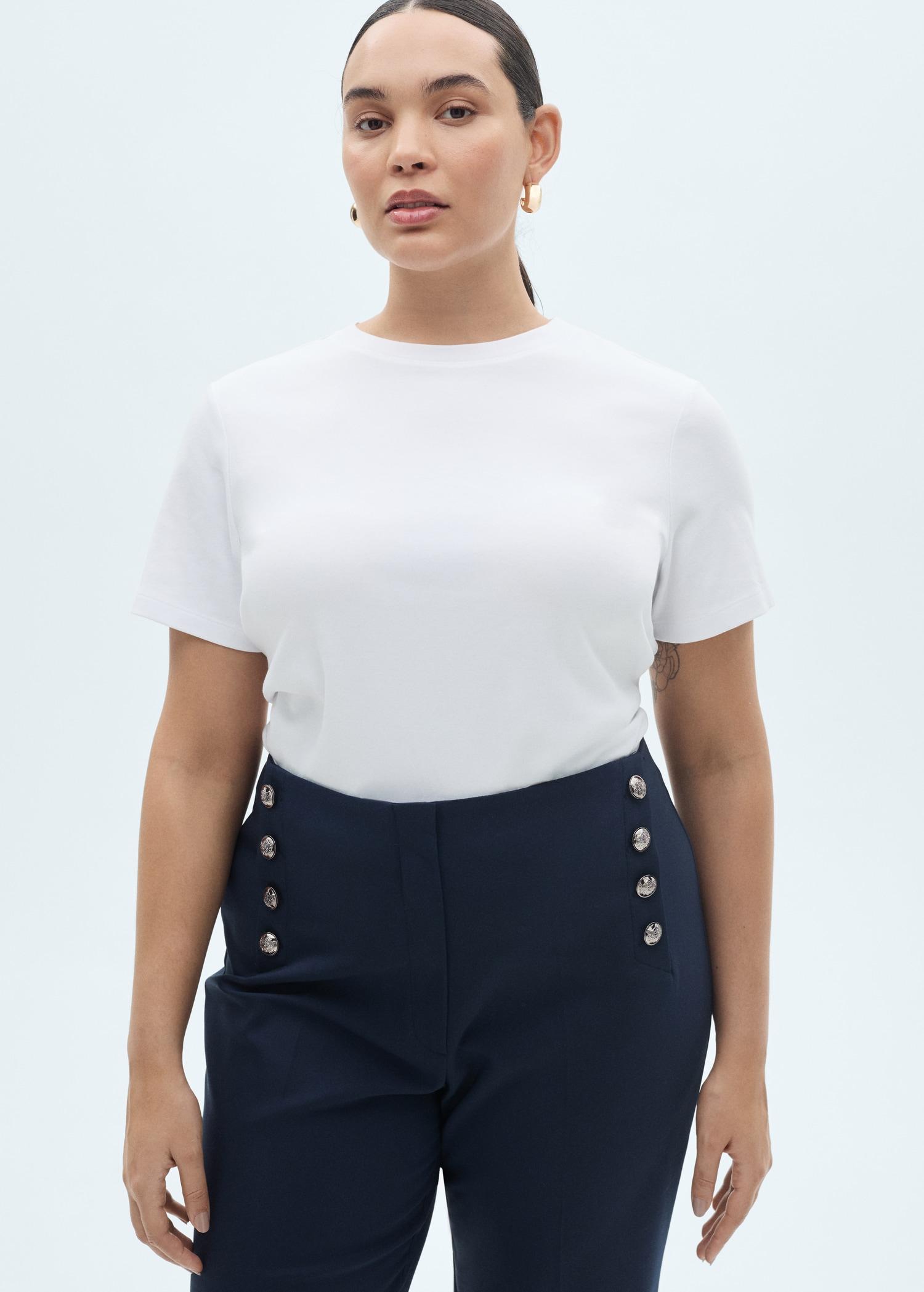 Straight pants with jewel buttons - Women | MANGO USA Product Image